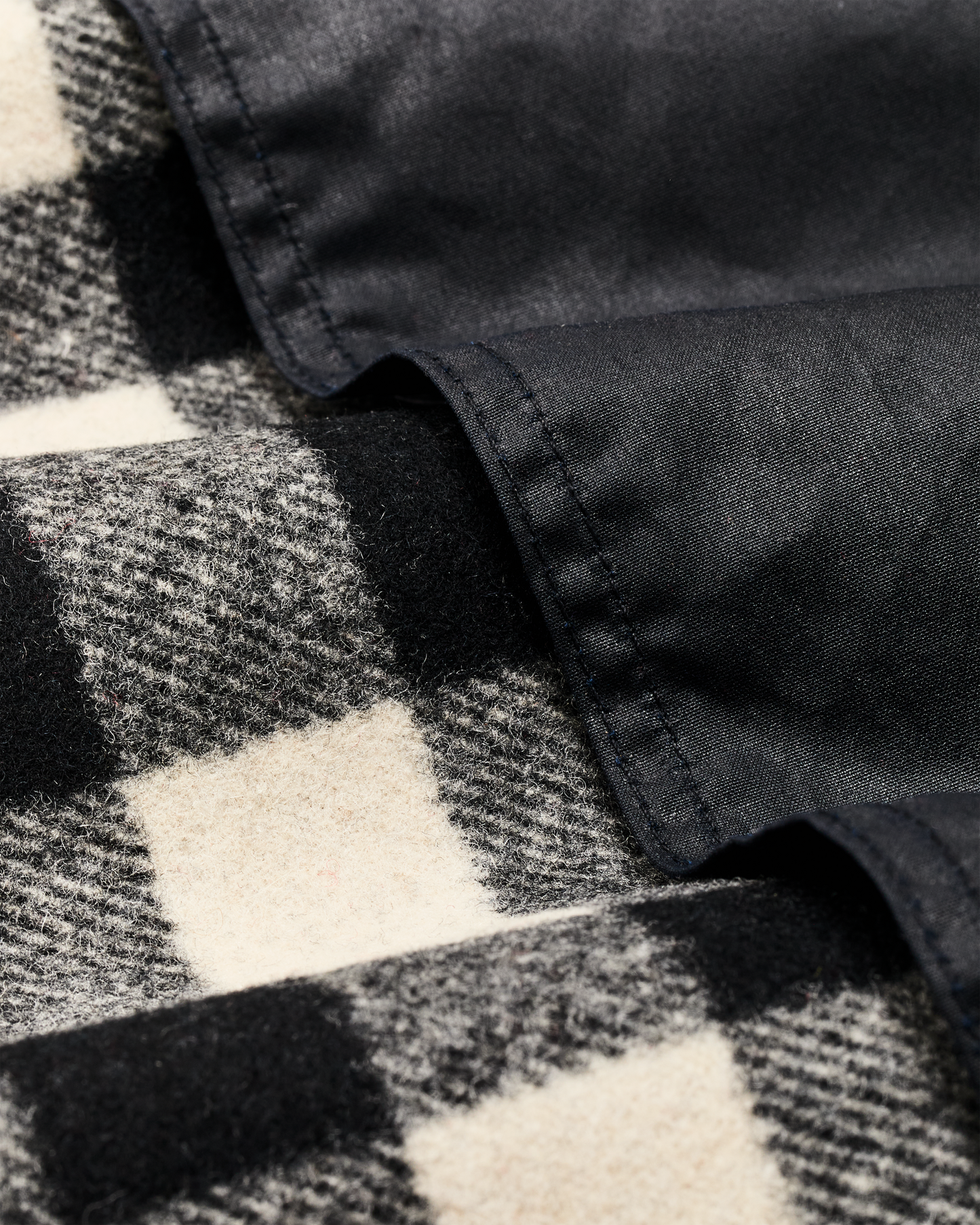Mackinaw Wool Caped Jacket - Natural Black Plaid Navy