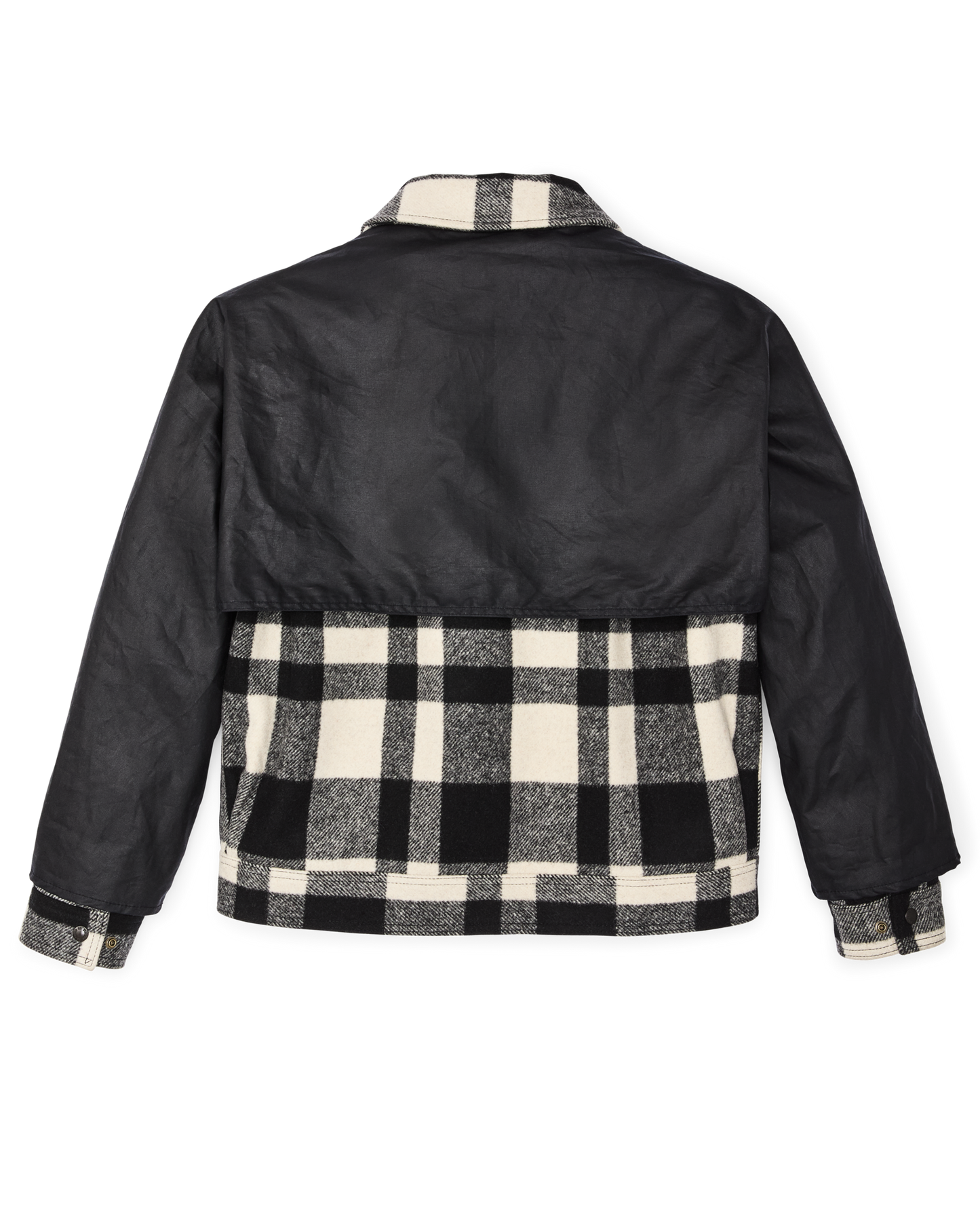 Mackinaw Wool Caped Jacket - Natural Black Plaid Navy