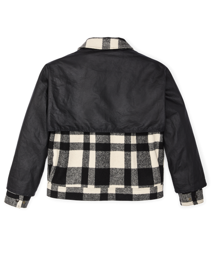 Mackinaw Wool Caped Jacket - Natural Black Plaid Navy