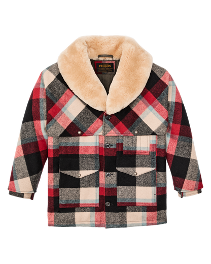 Lined Mackinaw Wool Packer Coat - Red / Cream / Blue Plaid
