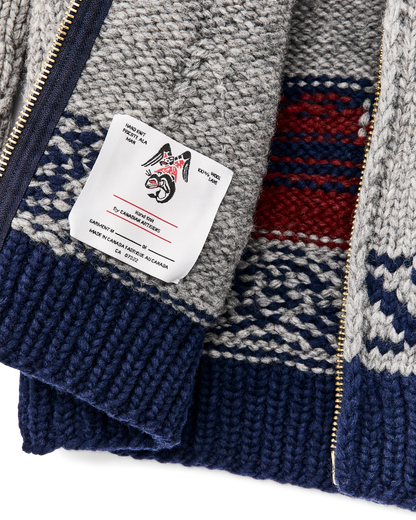 Handmade Full-zip Sweater - Heather Gray / Fishing Boat
