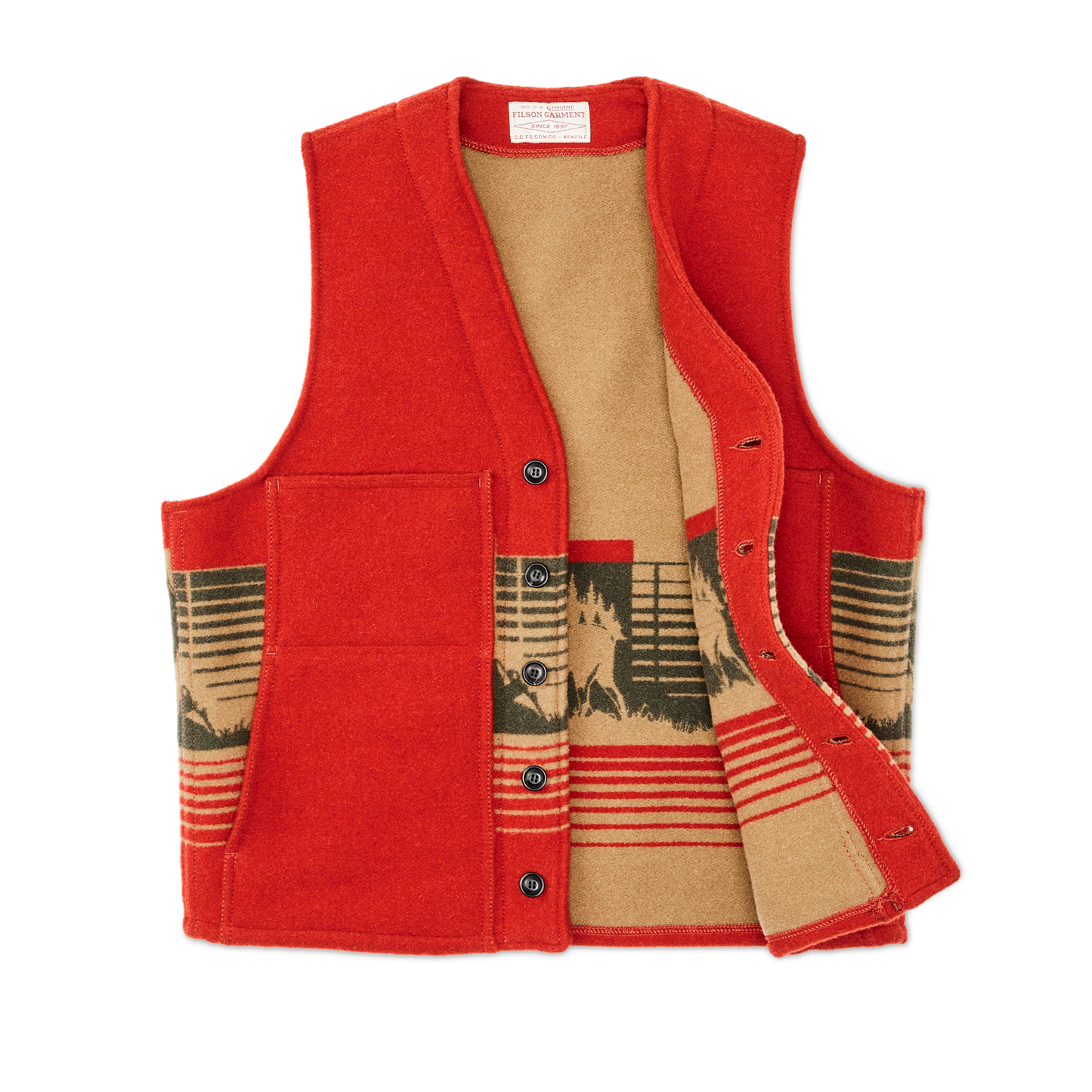 Jacquard Wool Vest - Red / Khaki / Forest Multi