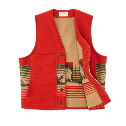 Jacquard Wool Vest - Red / Khaki / Forest Multi