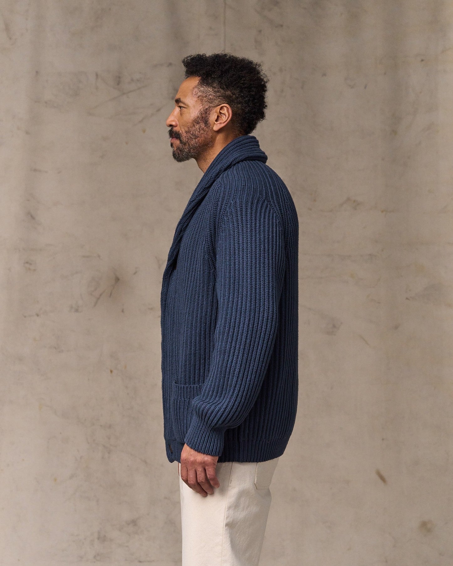 Fisherman Rib Cotton Cardigan - Navy
