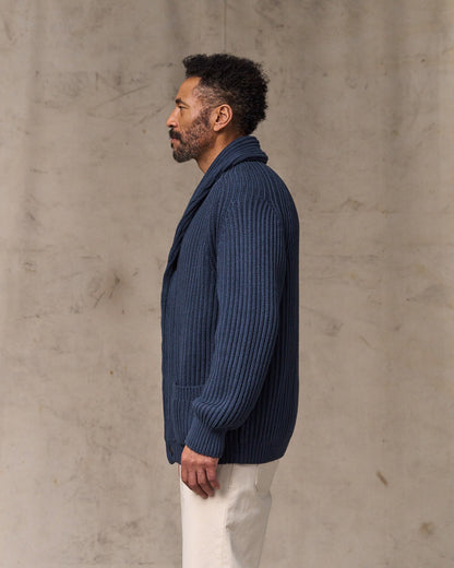 Fisherman Rib Cotton Cardigan - Navy
