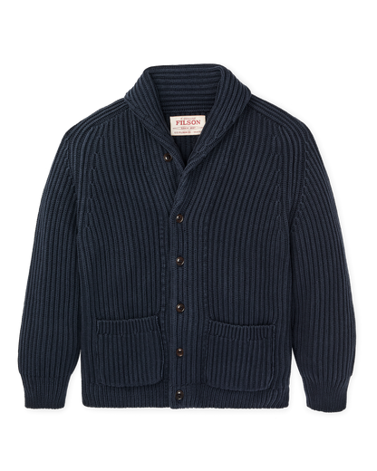 Fisherman Rib Cotton Cardigan - Navy
