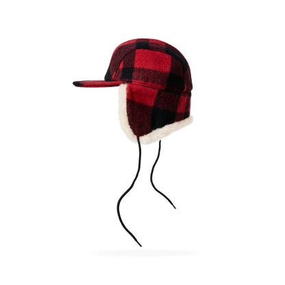 Double Mackinaw Wool Cap - Red Black Plaid/birch