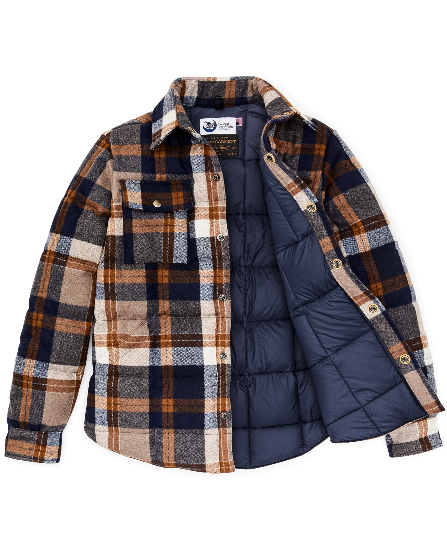 Filson X Crescent Down Works Jacket - Navy Bronze Plaid