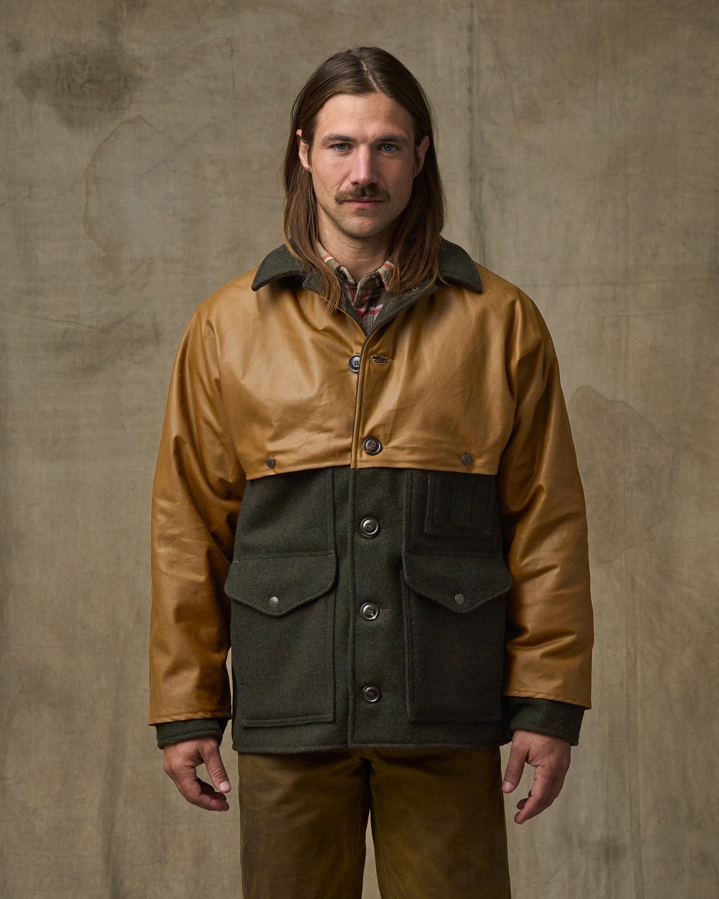 Mackinaw Wool Caped Cruiser Jacket - Peat Black / Dark Tan