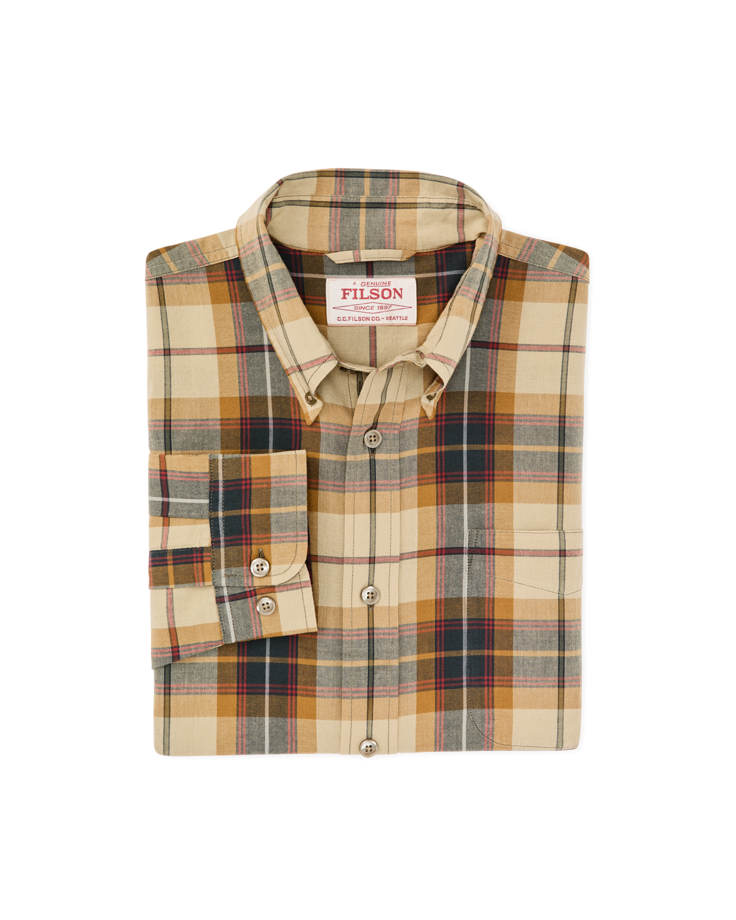 Madras Button-Down Shirt - Tan / Spruce Multicolor