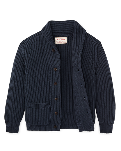 Fisherman Rib Cotton Cardigan - Navy