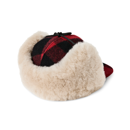 Double Mackinaw Wool Cap - Red Black Plaid/birch