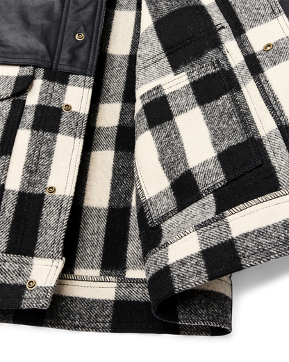Mackinaw Wool Caped Jacket - Natural Black Plaid Navy