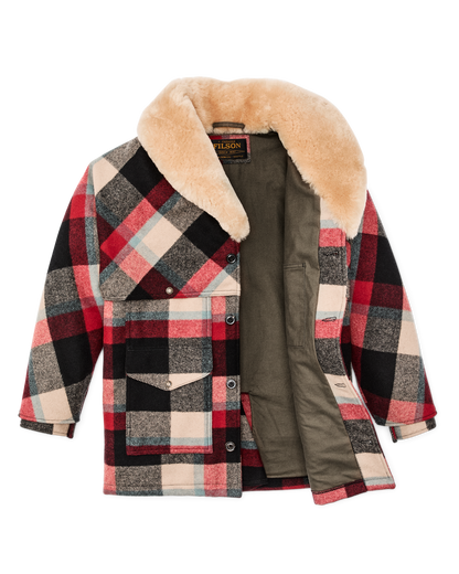 Lined Mackinaw Wool Packer Coat - Red / Cream / Blue Plaid