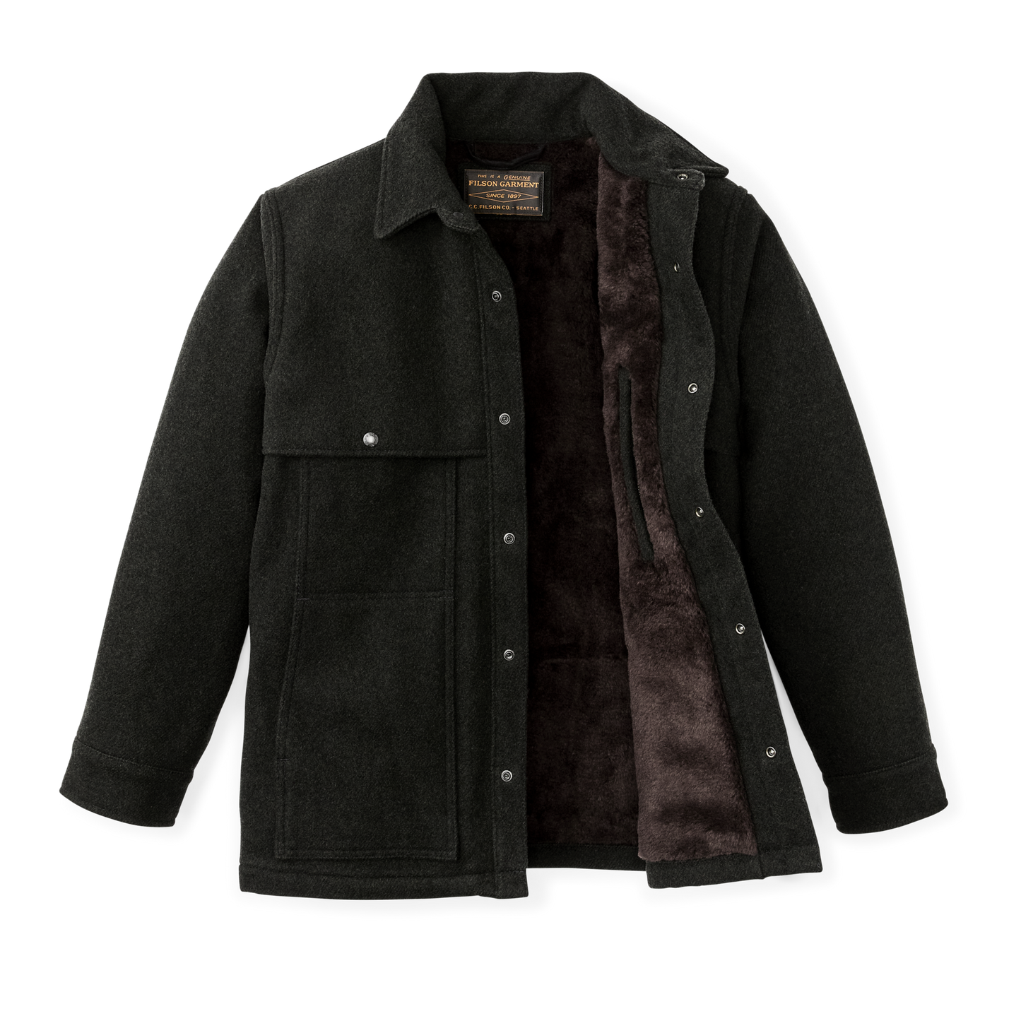 Lined Mackinaw Wool Cape Coat - Peat Black