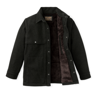 Lined Mackinaw Wool Cape Coat - Peat Black
