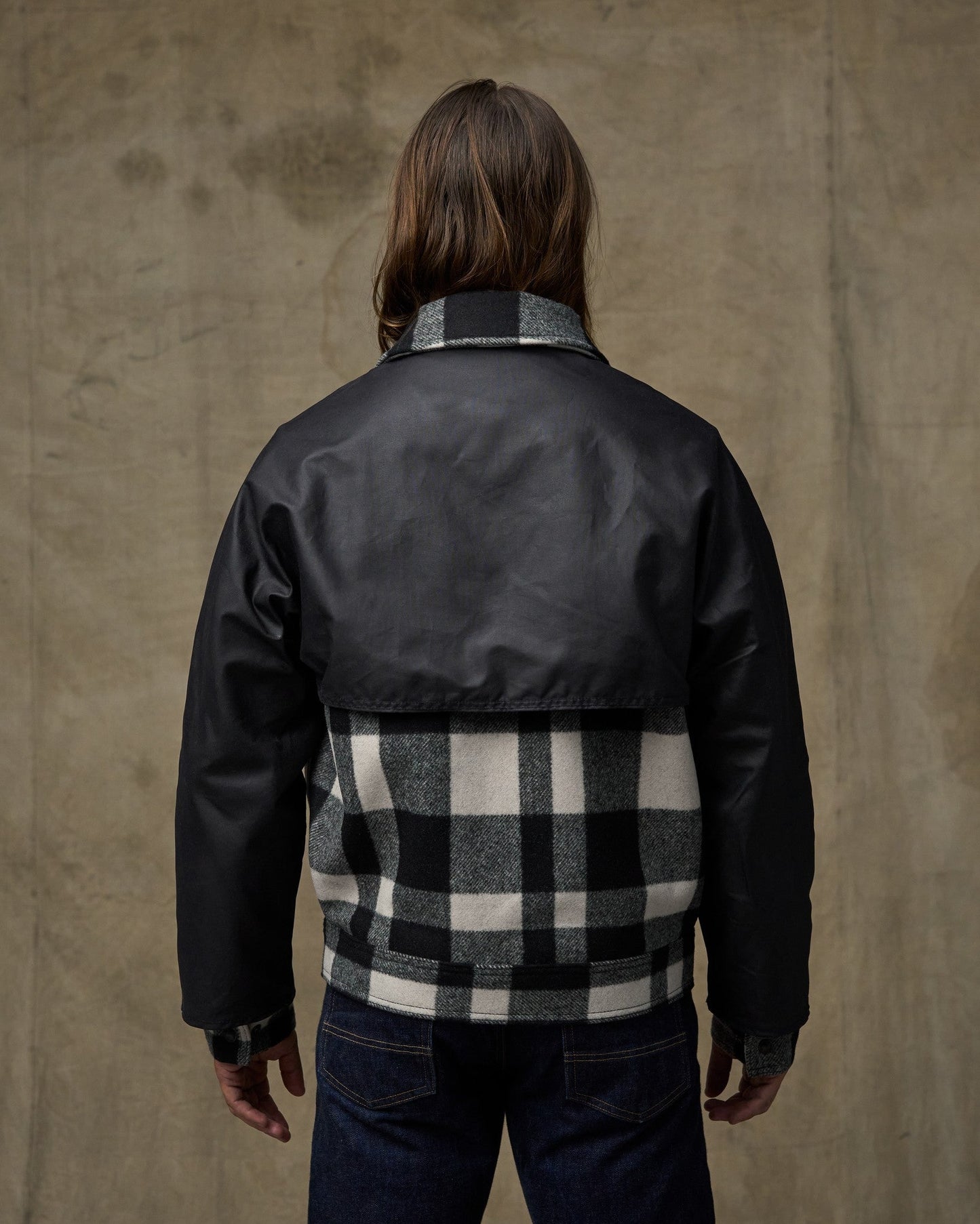 Mackinaw Wool Caped Jacket - Natural Black Plaid Navy