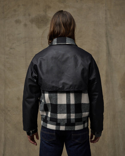 Mackinaw Wool Caped Jacket - Natural Black Plaid Navy
