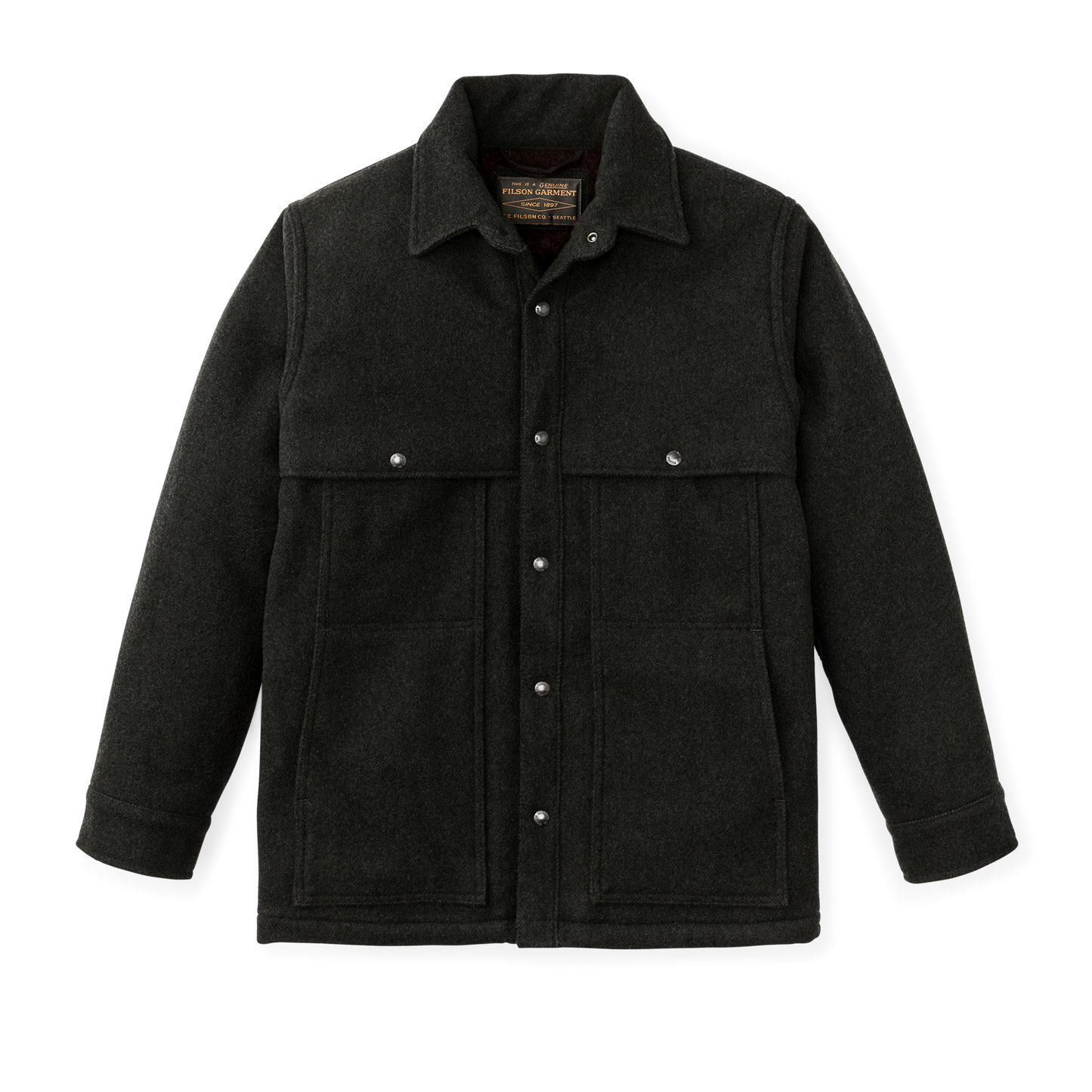 Lined Mackinaw Wool Cape Coat - Peat Black