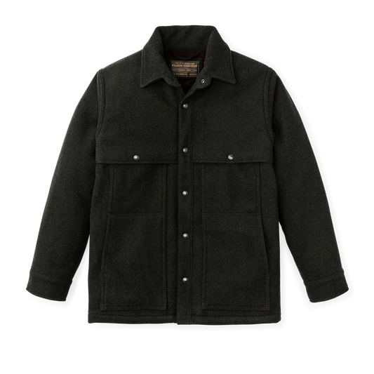 Lined Mackinaw Wool Cape Coat - Peat Black