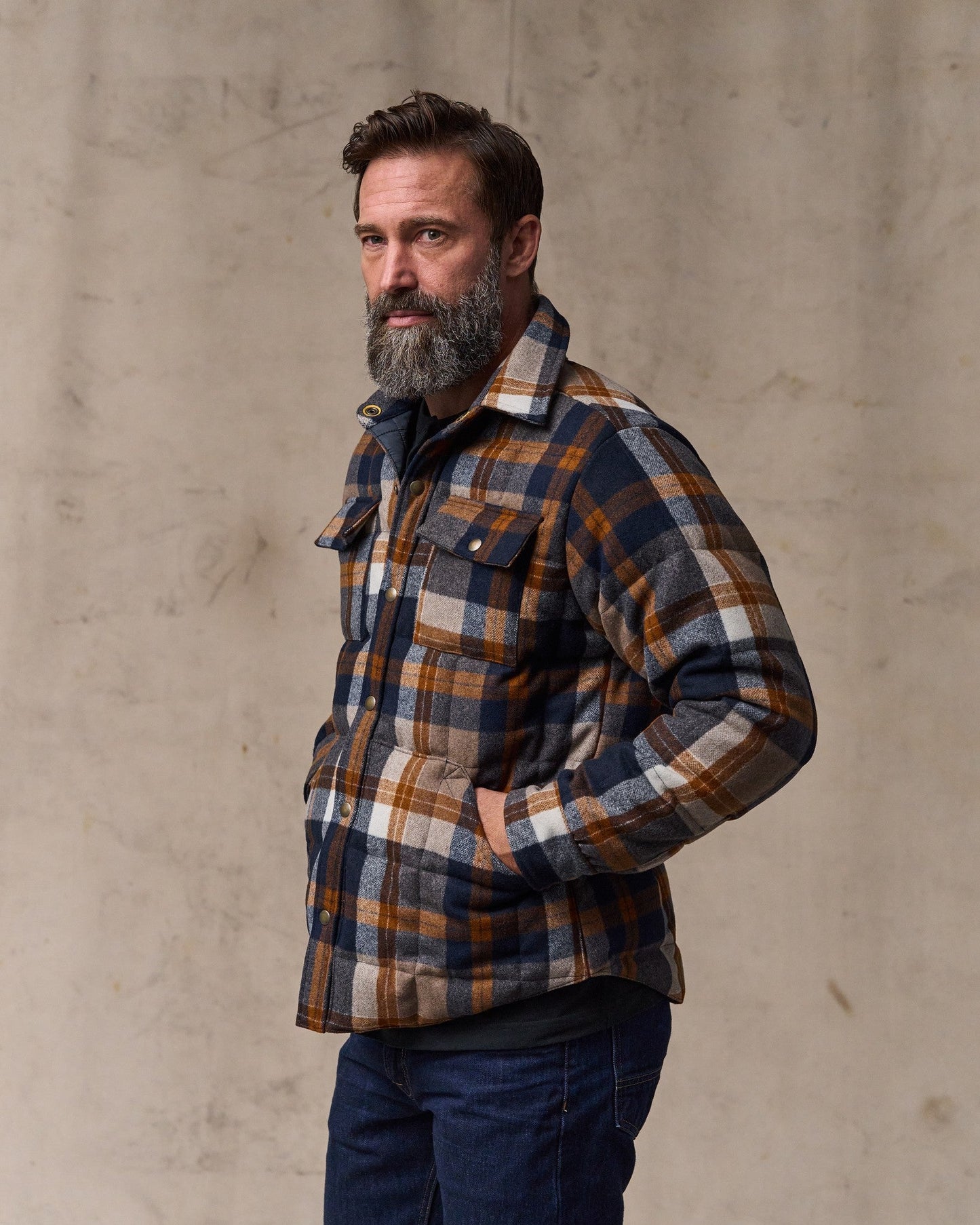 Filson X Crescent Down Works Jacket - Navy Bronze Plaid
