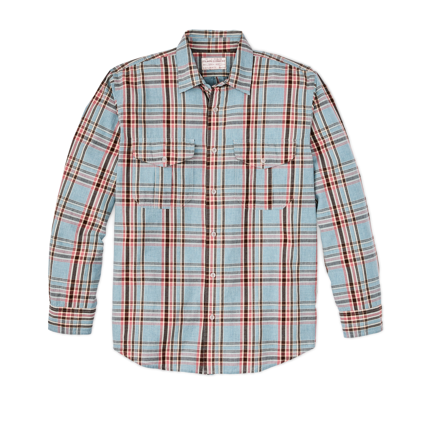 Filson's Washed Feather Cloth Shirt - Light Blue / Red / Natural Plaid
