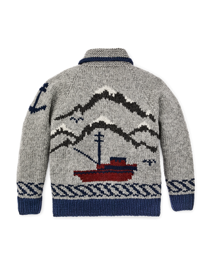 Handmade Full-zip Sweater - Heather Gray / Fishing Boat