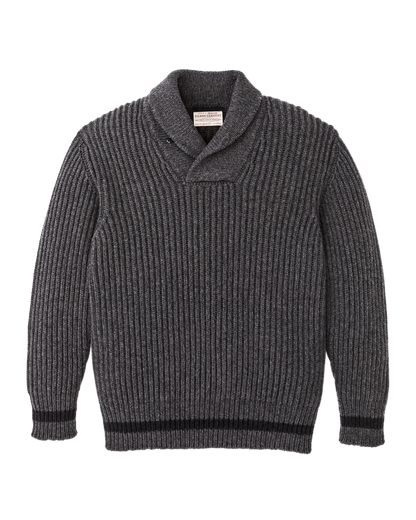 Bristol Shawl Neck Sweater  - Gray Heather / Dark Charcoal Stripe
