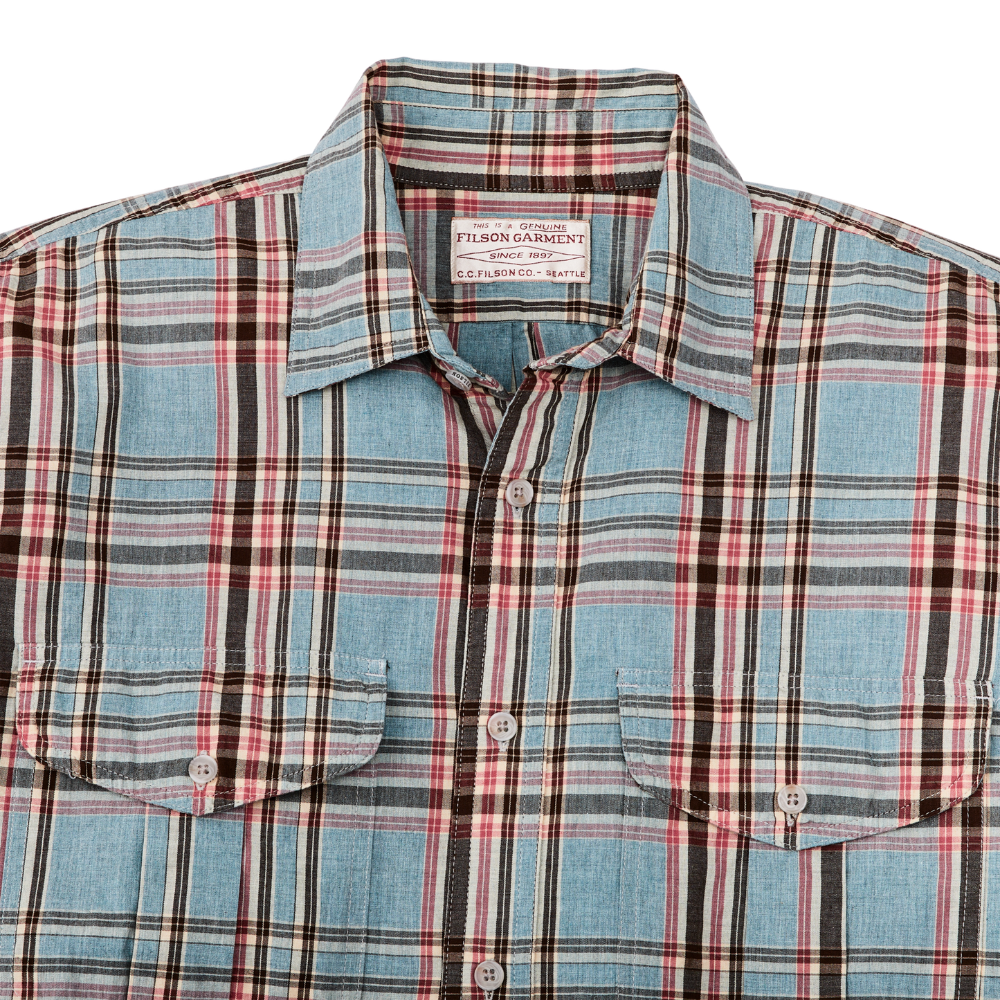Filson's Washed Feather Cloth Shirt - Light Blue / Red / Natural Plaid