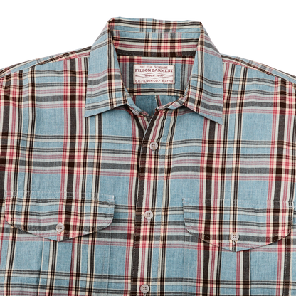 Filson's Washed Feather Cloth Shirt - Light Blue / Red / Natural Plaid