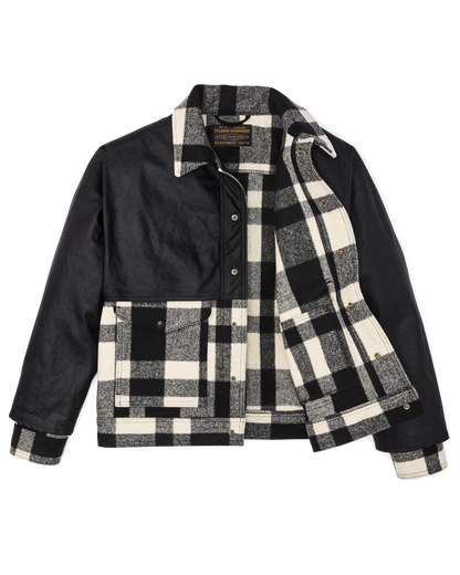 Mackinaw Wool Caped Jacket - Natural Black Plaid Navy