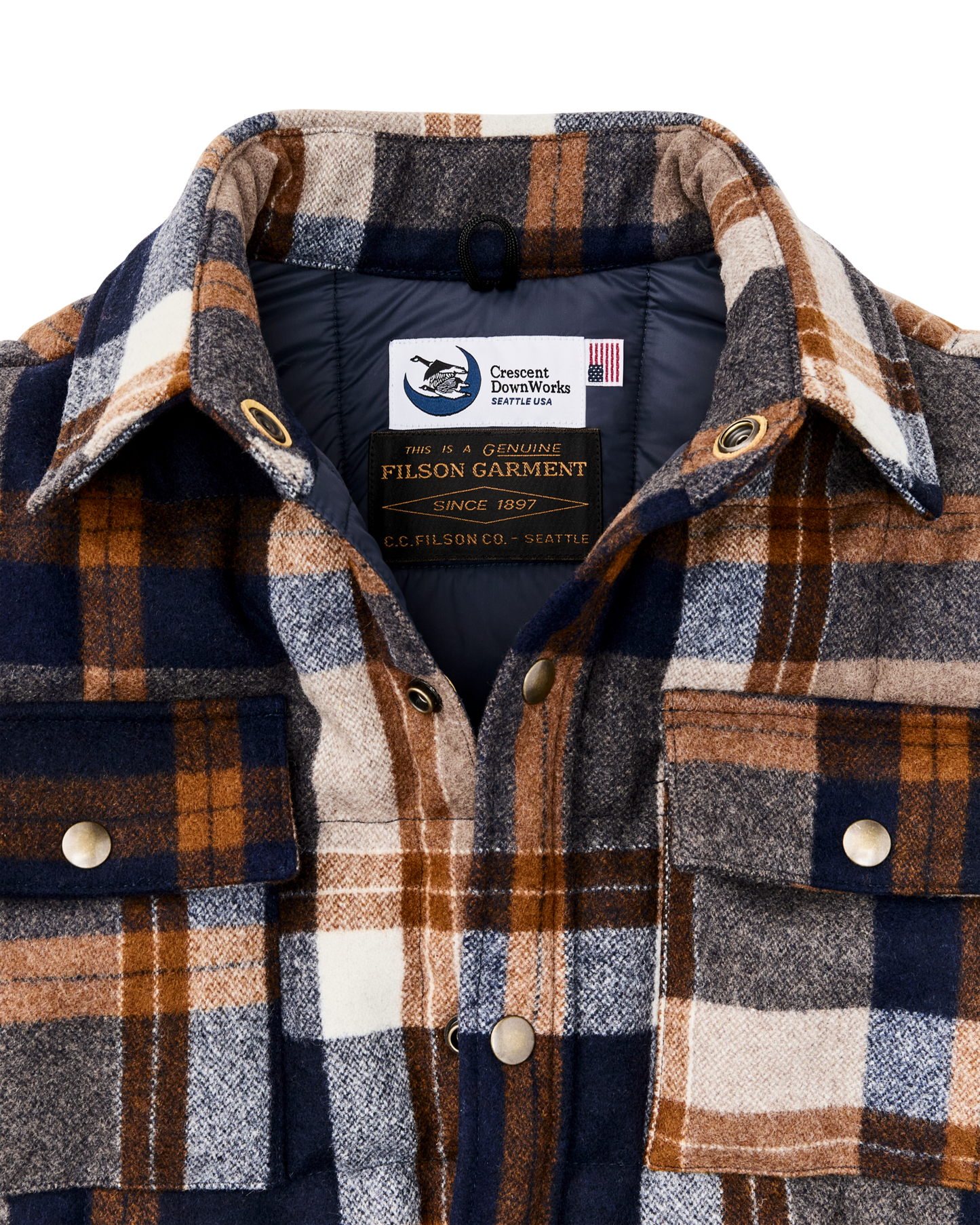 Filson X Crescent Down Works Jacket - Navy Bronze Plaid