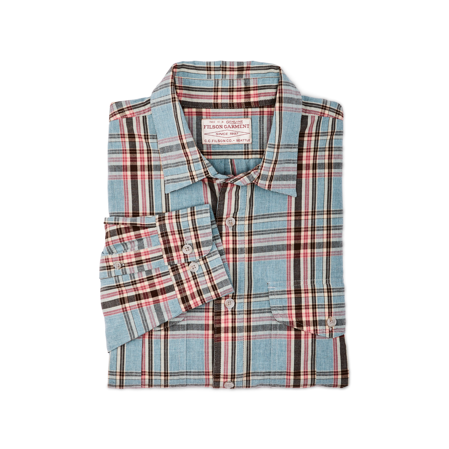 Filson's Washed Feather Cloth Shirt - Light Blue / Red / Natural Plaid