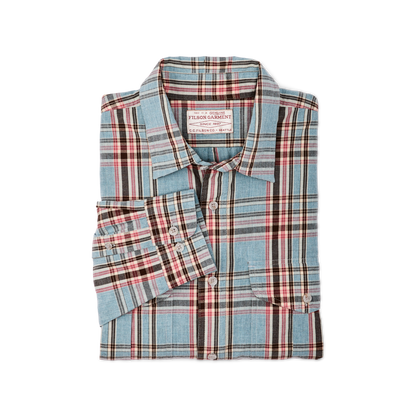 Filson's Washed Feather Cloth Shirt - Light Blue / Red / Natural Plaid