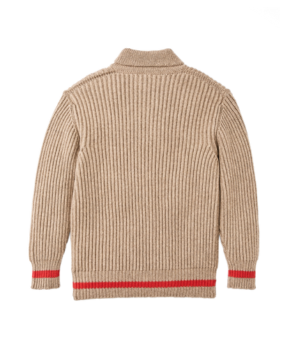 Bristol Shawl Neck Sweater  - Oatmeal Heather / Flame Stripe