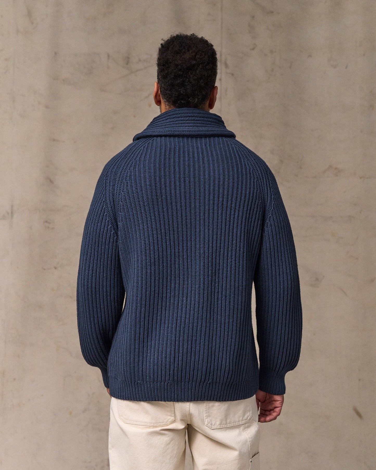 Fisherman Rib Cotton Cardigan - Navy