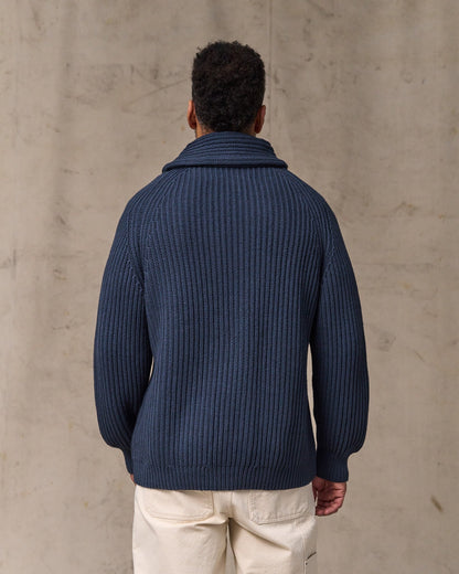 Fisherman Rib Cotton Cardigan - Navy