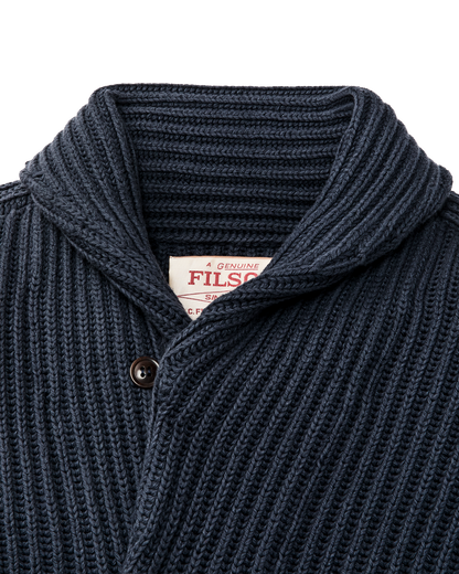 Fisherman Rib Cotton Cardigan - Navy