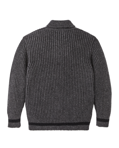 Bristol Shawl Neck Sweater  - Gray Heather / Dark Charcoal Stripe