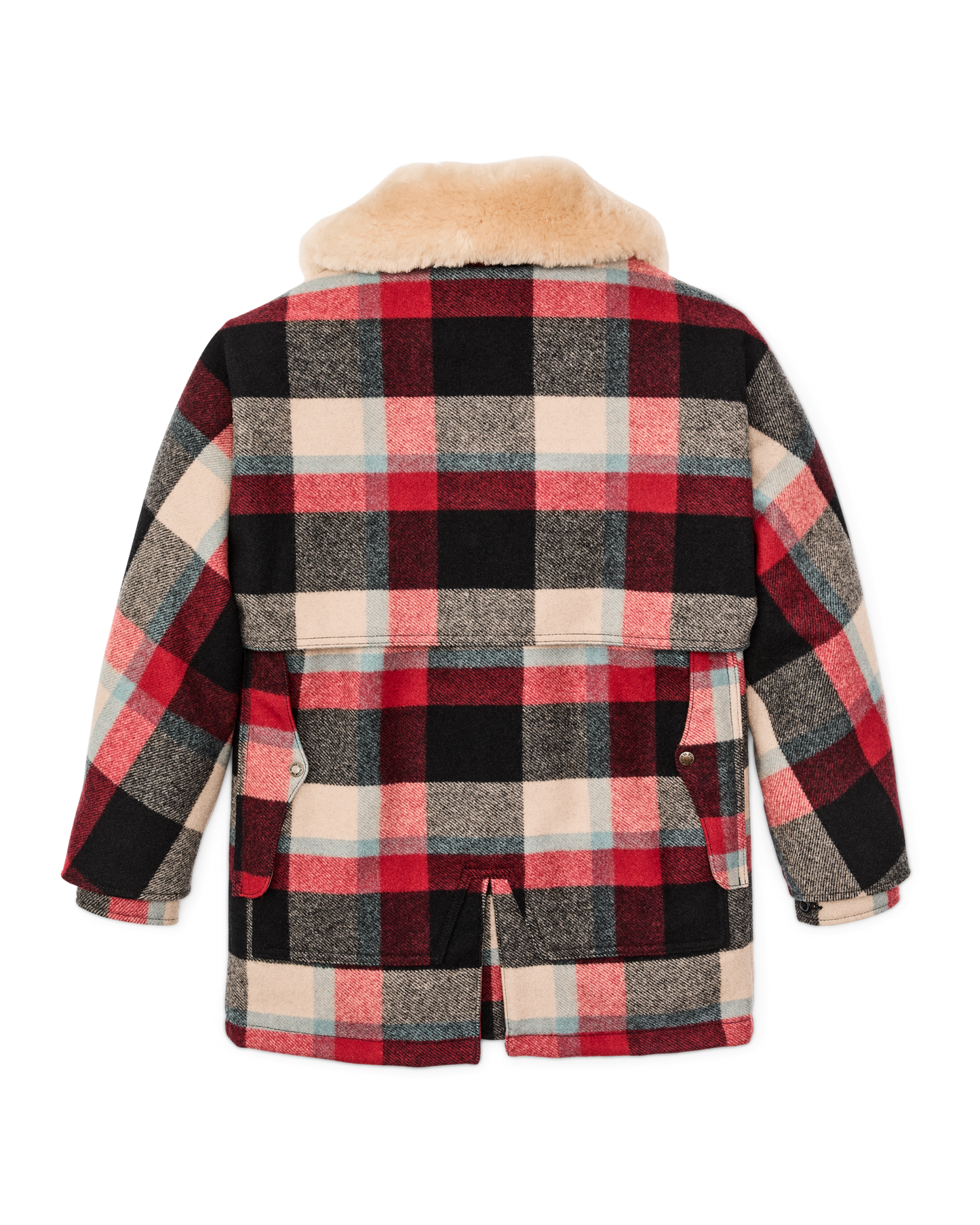 Lined Mackinaw Wool Packer Coat - Red / Cream / Blue Plaid