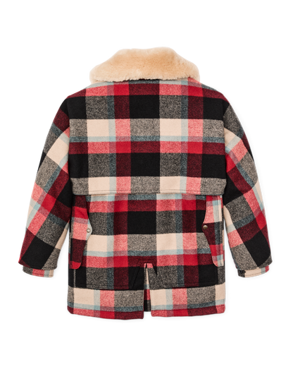 Lined Mackinaw Wool Packer Coat - Red / Cream / Blue Plaid