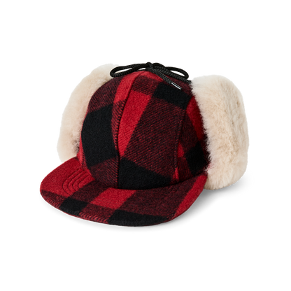 Double Mackinaw Wool Cap - Red Black Plaid/birch