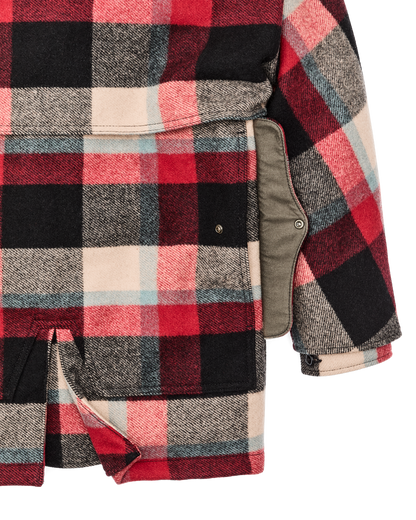 Lined Mackinaw Wool Packer Coat - Red / Cream / Blue Plaid