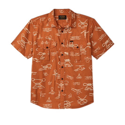 Filson's Washed Short Sleeve Feather Cloth Shirt - Bourbon / Knots