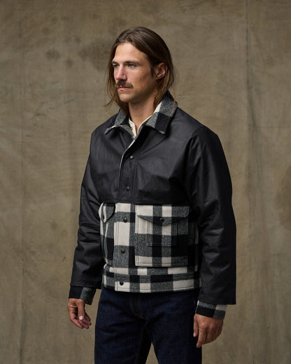 Mackinaw Wool Caped Jacket - Natural Black Plaid Navy