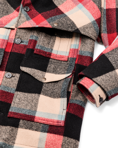 Lined Mackinaw Wool Packer Coat - Red / Cream / Blue Plaid
