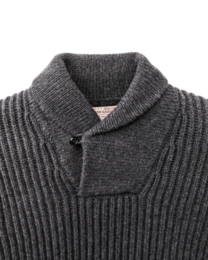 Bristol Shawl Neck Sweater  - Gray Heather / Dark Charcoal Stripe
