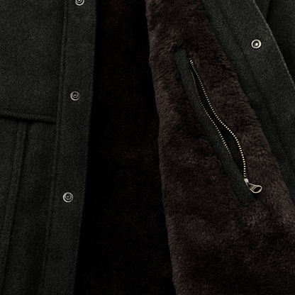 Lined Mackinaw Wool Cape Coat - Peat Black