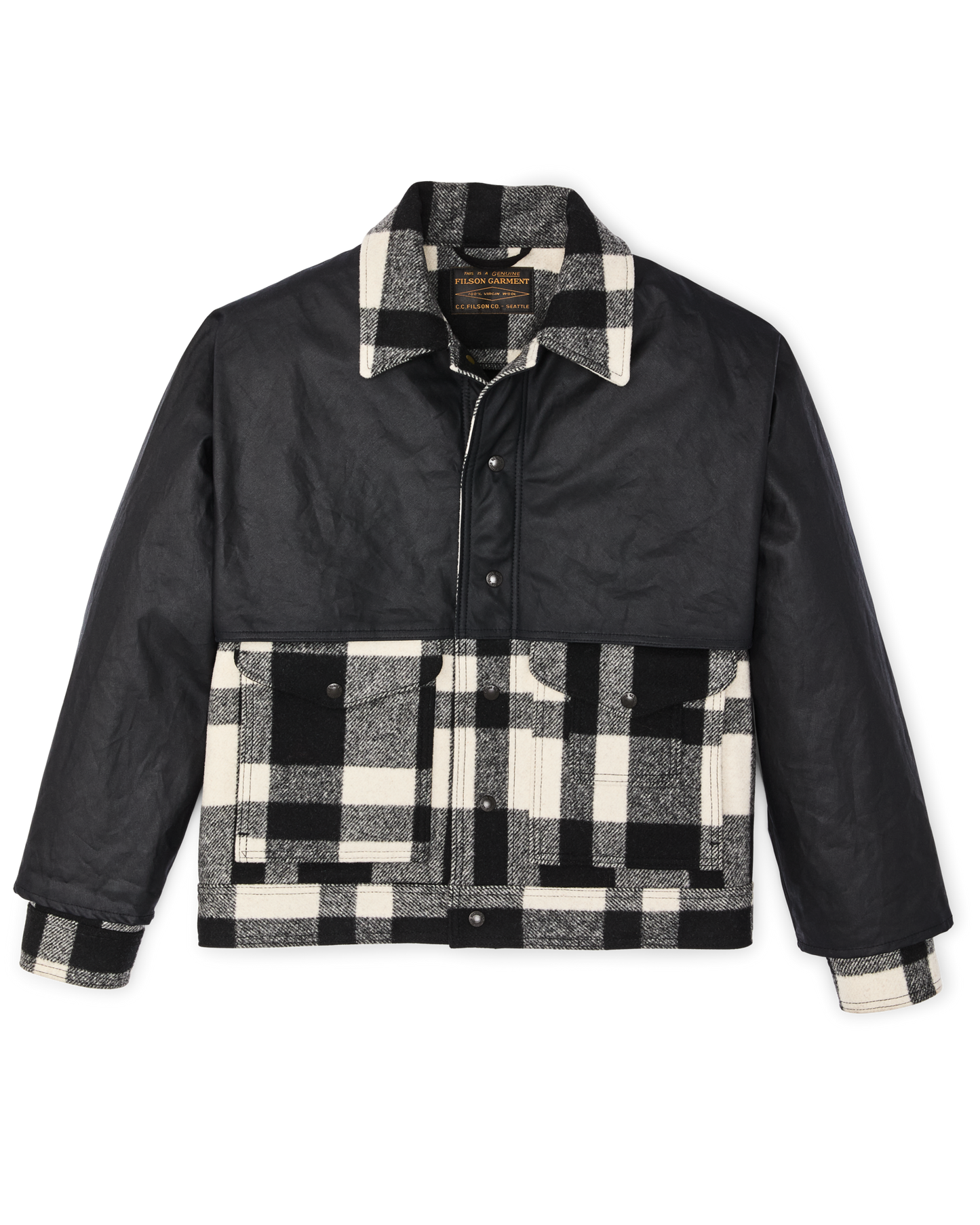 Mackinaw Wool Caped Jacket - Natural Black Plaid Navy