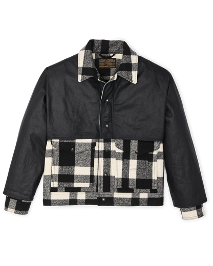 Mackinaw Wool Caped Jacket - Natural Black Plaid Navy